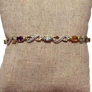 Gorgeous Multi Gemstone Gold Over Sterling Silver Tennis Bracelet